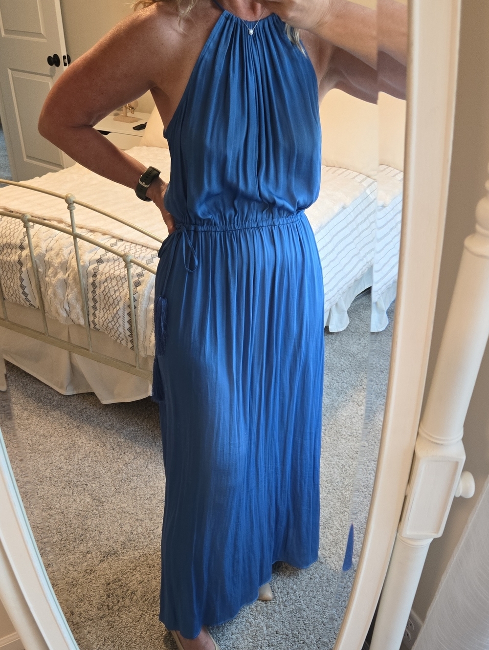 LOFT Blue Halter Pleated Maxi Dress